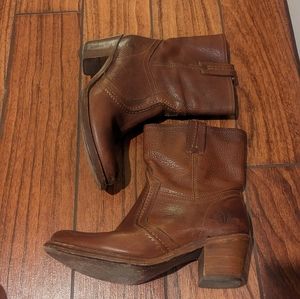 Frye Jane Trapunto Brown Leather Boots